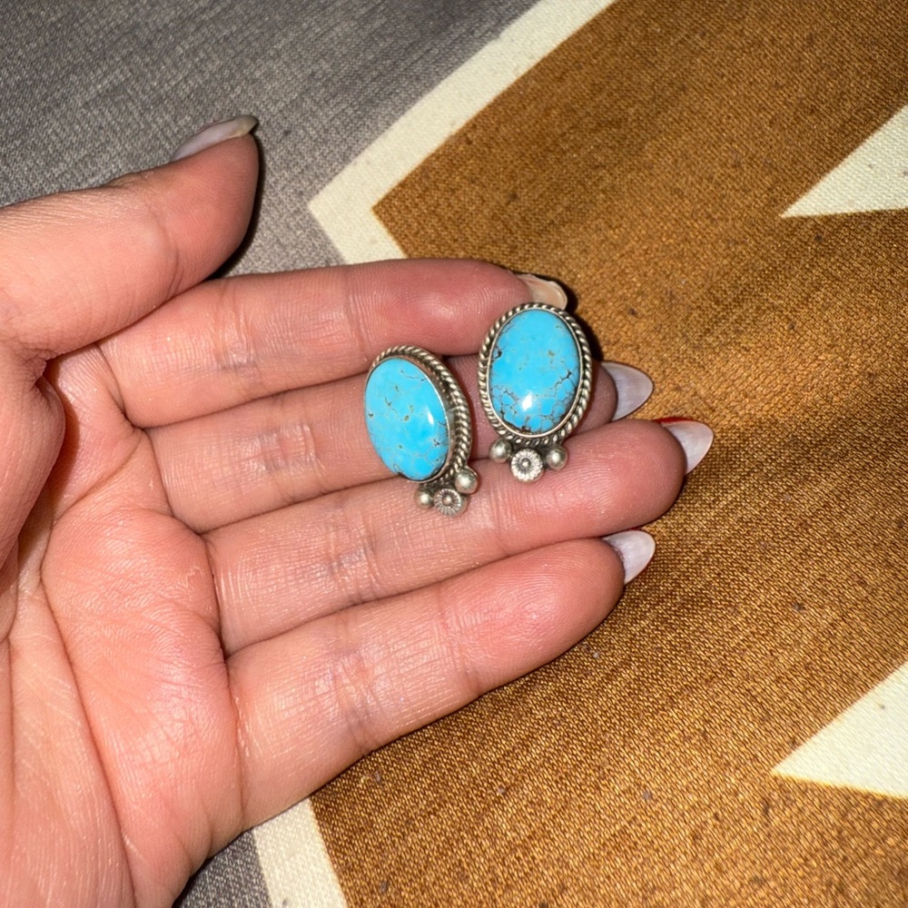 Genuine Turquoise 925 Stamped Earrings